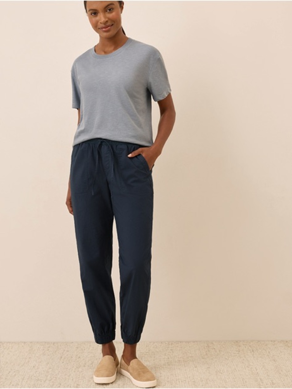 PACT ORGANIC STRETCH POPLIN JOGGER SIZE LARGE IN MIDNIGHT BLUE